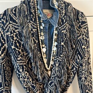 NWOT. Ralph Lauren. Sweater Jacket/Cardigan. Belted. Navy & Cream. Size Small.